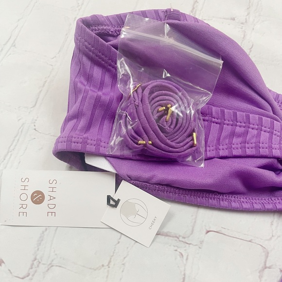 [Shade & Shore] NWT purple ribbed cutout one piece bandeau swimsuit LARGE - Picture 3 of 4